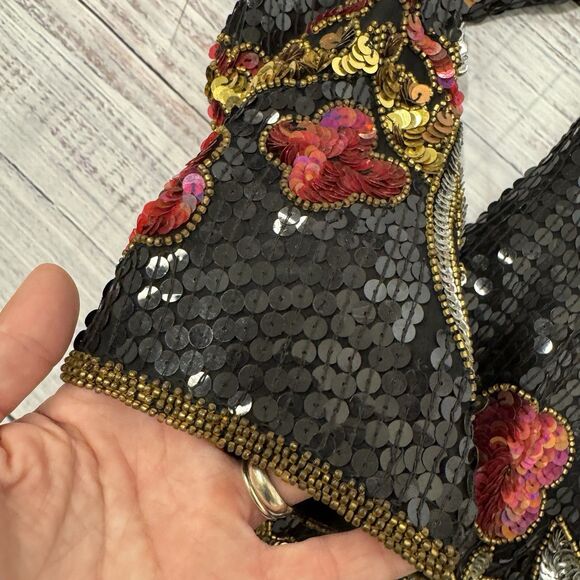 Laurence Kazar Vintage 80s Sequin Beaded Silk Jacket Black Women’s Medium - Picture 7 of 16